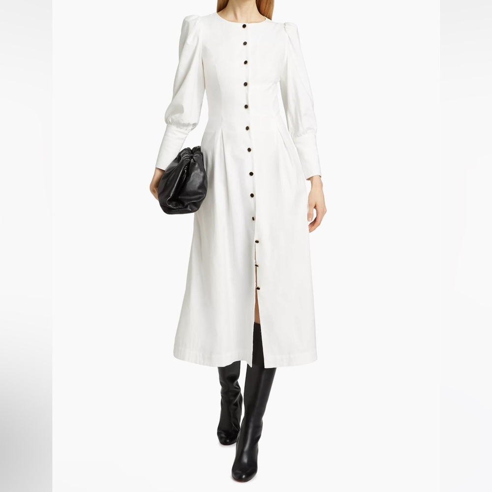 Reformation White Button-Front Midi Dress